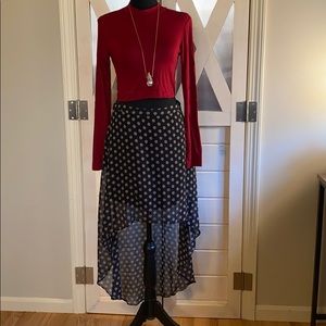 High-low polka dot rayon skirt